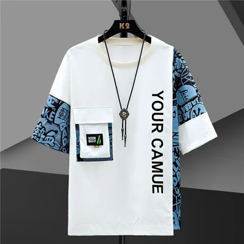 Klasik erkek Tees Tops Yaz Hip Hop kısa kollu tişörtler Gençlik Moda Streetwear Harajuku Tshirt Büyük Boy M-4XL Giyim