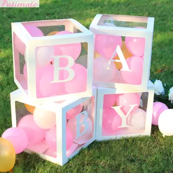 Bebek Duş Erkek Kız Şeffaf Kutu Bebek Duş Bebek Vaftiz 1st Doğum Günü Partisi Dekoru Balon Kutusu Cinsiyet Reveal Hediye