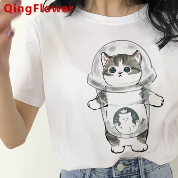 Kedi giysileri t shirt kadın rahat baskı Kore 2022 kırpma üst streetwear