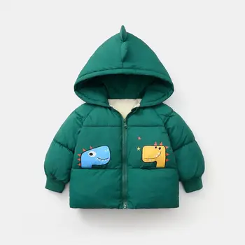 Kış Sıcak Ceket Bebek Erkek Pamuk Karikatür Dinozor Kalın Kapşonlu Artı Kadife Çocuk Kabanlar Palto çocuklar için doğum günü hediyesi