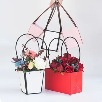 Taşınabilir hediye çantası Çiçek Kutusu Su Geçirmez Kağıt Kullanışlı Kraft Çanta Dekorasyon Düğün Gül Parti Hediye Kutusu Ambalaj Kutuları