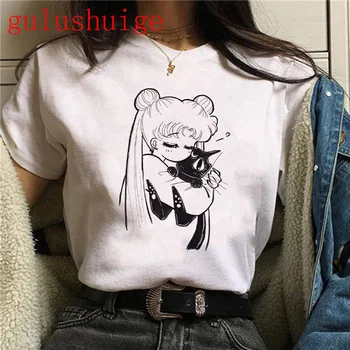 Denizci T Shirt Harajuku giyim Tshirt Estetik kedi Anime Kadınlar Sevimli Kadın T-shirt Kawaii Tees Moda Ullzang 90s komik