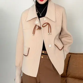 2021 Yeni Moda Sonbahar Kış Yaka Tek Göğüslü Düz Ceket Kadın Kısa Gevşek Casual Streetwear Gelgit Manteau Femme