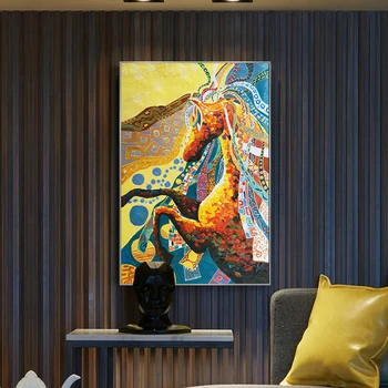 Soyut İskandinav Renkli Boyama Hayvan At Tuval Sanat Duvar Baskı Posteri Resim Oturma Odası Yatak Odası modern ev dekorasyonu