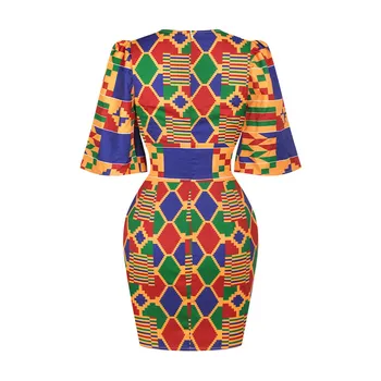 Seksi V Boyun Afrika Baskı Mini Bodycon Elbise Kadınlar 2022 Yaz Yeni Dashiki Elbise Parti Kadınlar için Afrika Elbiseler Afrika Giysi