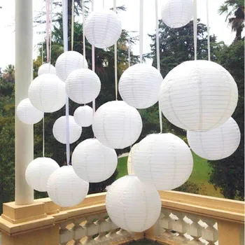 Toptan Yeni 6-8-10-12-14 İnç Beyaz Çin Kağıt Fenerler İçin Parti ve Düğün Dekorasyon Beyaz Asılı Kağıt Topu DIY