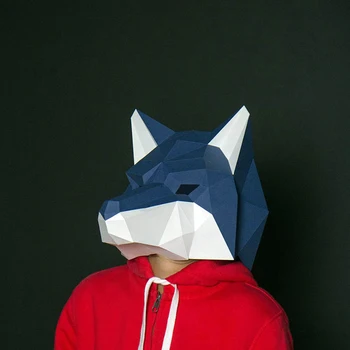 3D Kağıt Kalıp Kurt baş maskesi Başlık Hayvan Modeli Cadılar Bayramı Cosplay Sahne Kadın Erkek Parti Elbise Up DIY Zanaat Maskeleri