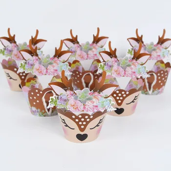 24/48 adet Noel Elk Cupcake Sarıcı Karikatür Geyik Kağıt Cupcake Kek Topper Merry Christmas Yeni Yıl Doğum Günü Partisi Dekorasyon