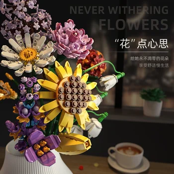 Moc Çiçek Yapı Taşları Ayçiçeği Gül Nergis Lale Leylak Papatya Lotus Karanfil Montaj Tuğla Simüle Ölümsüz Çiçek