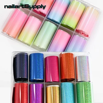 10 Rolls 100X4 cm OMBRE FOLYO Neon Nail Art Transferi Folyo Sticker Seti Tasarımları*10 Degrade Lazer Kağıt Kaymak tırnak kaplaması Sticker Folyo