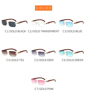 Moda Çerçevesiz Güneş Gözlüğü Steampunk Çerçevesiz Gözlük Ahşap Tahıl Dikdörtgen Gafas Oculos Degrade Shades Güneş Gözlüğü