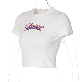 Lygens Mektup Grafik Baskılı Kısa Kollu sağlıklı tişört Casual Streetwear Tops İlkbahar Yaz Günlük Moda kadın kıyafetleri Kıyafet