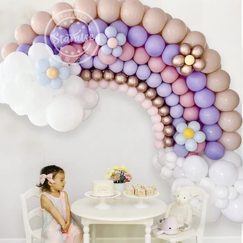 Gökkuşağı Balonlar Kemer Garland Kiti Tozlu Pembe Fildişi Beyaz Gül Altın Balon Bebek Duş Düğün Yıldönümü Partisi Süslemeleri