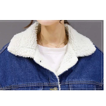 2022 Kış Denim pamuklu ceket Kadın Mont Rahat Gevşek Kuzu yün Kot Ceket Dış Giyim Gevşek Sıcak Kalın Denim Rüzgarlık Palto