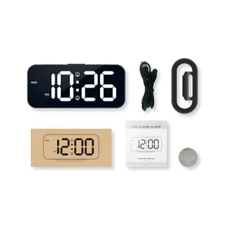 HD Ayna çalar saat Dijital Haftanın Günü Ekran Gece Modu Sınırsız Erteleme Masa Saati 12/24H Çift Alarm / USB Çıkışı LED Saat