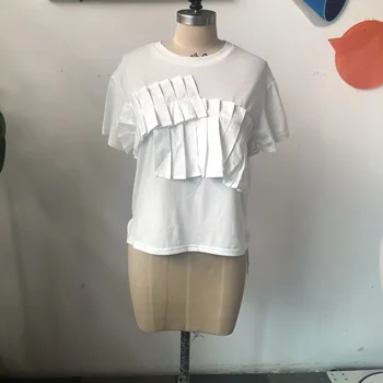 2022 Yaz Yeni Kadın Bluz Japon Tarzı Kore Moda Düz Renk Yuvarlak Boyun Mantar T-Shirt Gevşek Rahat Patchwork Tee Tops
