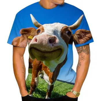 Yeni 3d İnek Baskı T-shirt Erkekler ve Kadınlar Kısa kollu Rahat Yuvarlak Boyun Moda Gömlek komik tişört erkek Yaz Xxs-6xl