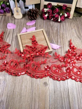 Narin 1 Yard Kırmızı Cording Pullu Kumaş Çiçek Venise Venedik Örgü Dantel Trim Aplike Dikiş Craft için Düğün Aralık. 15cm