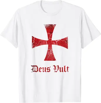 Deus Vult Tapınak Şövalyeleri Çapraz, Haçlı erkek kısa kollu t-shirt Rahat %100 % Pamuk O-Boyun Yaz TShirt