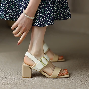 2022 Marka Moda Yeni Kadın Sandalet İlkbahar Yaz Özlü İçi Boş Hakiki Deri Yüksek Topuklu Pompalar Parti Ofis Ayakkabı Kadın