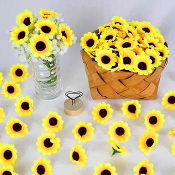 50/100 adet 4.5 cm Mini yapay çiçek İpek Ayçiçeği Kafa DIY Çelenk Scrapbooking Hediye Kutusu Sarı Yapay Papatya Kafa