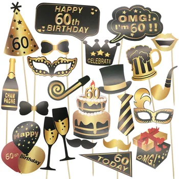 60 Yıl Doğum Günü Partisi fotoğraf kabini Sahne Afiş Numarası Balonlar Taç Gözlük Yetişkin Erkekler Kadınlar 60th Doğum Günü Malzemeleri