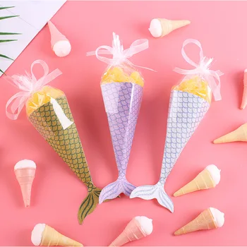 20 adet mermaid favor hediye keseleri Konileri Şeffaf plastik torba Şeker Torbaları Çocuklar düğün Parti dekor Paskalya Parti dekorları