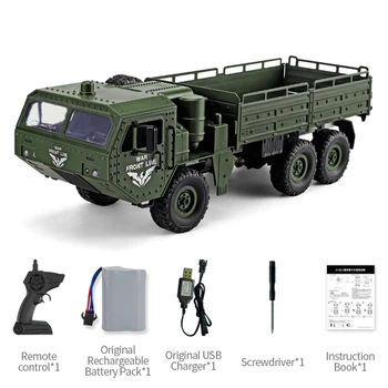 RC Askeri Kamyon 6WD Şarj Edilebilir 2.4 GHz Uzaktan Kumanda Ordu Araba ile 900 mAh Pil ve LED Far 15 KM / SAAT 1/16 Ölçekli