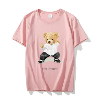 Komik Küçük Ayı Baskı blusas mujer de moda 2022 Rahat Gevşek Sokak Kadın Y2k Üstleri Harajuku Kısa Kollu Yeşil T-shirt S-5XL