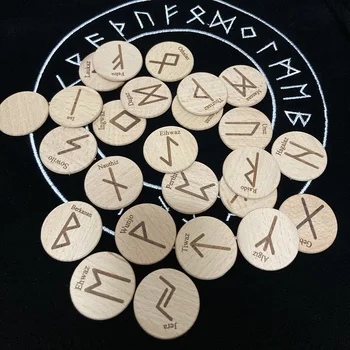 25 adet/takım el yapımı ahşap Viking runes semboller boncuk Çingene rune Kehanet ışareti sihirbazı ritüel Sahne bez çanta ile