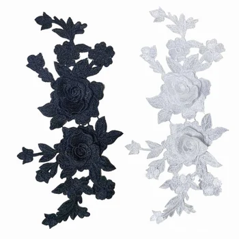 1 Adet Siyah Beyaz 3D Güller Çiçekler Nakış Dikmek Yamalar Dikili Aplike İşlemeli DIY Elbise
