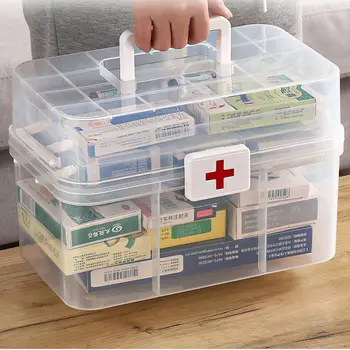 Ev Ilaç Kutusu Büyük Kapasiteli Tıbbi Ilk Yardım Kutusu Tıbbi Çok katmanlı Ilaç acil saklama kutusu Aile Bavul