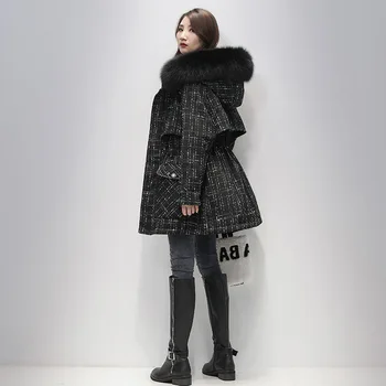 Parker büyük kürk yaka aşağı ceket pamuklu ceket kadın orta uzunlukta 2022 kış yeni stil Kore tarzı bel zayıflama moda woo