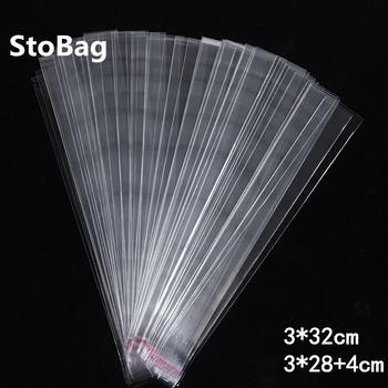 StoBag 1000 adet 3 * 32cm Şeffaf Plastik Kendinden Yapışkanlı Çanta Kendinden İnce Çanta Küçük Kalem Takı Ambalaj Çantası Hediye Ambalaj Malzemeleri