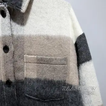 ZAAHONEW 2021 Sonbahar Kış Vintage Ekose Gömlek Kadınlar Casual Düğmeler Cepler Ceketler Kadın Gevşek Boy Dış Giyim Tops