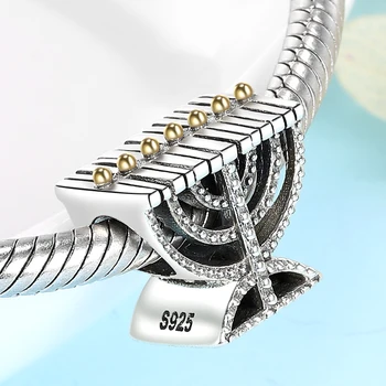 Sg 925 Ayar Gümüş Moda Menora Judaica Yahudi Boncuk Charms Kadınlar için Fit Orijinal Avrupa Bilezik Takı Yapımı