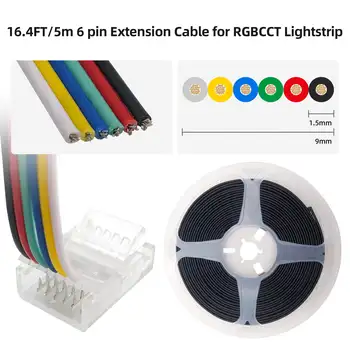 RGBCCT 6 Pin LED Şerit Konnektörleri Uzatma Kablosu ile 6 Paket 12mm LED Şerit RGBCW Tel Lehimsiz Şeffaf hüzme aydınlatma