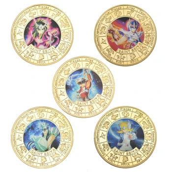 Sıcak Aziz Seiya Sikke Altın Kaplama Paraları Koleksiyon Sikke Tutucu ile Japon Mücadelesi Coin Seti güzel hediye kutusu ile