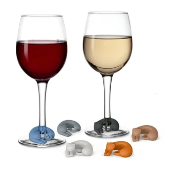 6 Adet / grup Hayvan Şekli Parti silikon bardak Kedi şarap bardağı Takılar Hediyeler Etiket İşaretleyici Etiket Yeni Yıl Festivali Doğum Günü Cam Etiket
