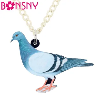 Bonsny Akrilik Karikatür Mavi Güvercin Güvercin Kuş Kolye Kolye Zinciri Gerdanlık Sevimli hayvan figürlü mücevherat Kadınlar Kızlar Gençler Için Bijoux