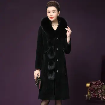 Kadın Faux Kürk Ceket Yeni Kış Ceket Orta Uzunlukta Kalın Sıcak Uzun Kollu Tüylü Yumuşak Yapay Koyun Kesme Kürk Ceket palto