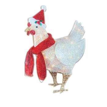 Noel ruhu bahçe dekorasyonu, akrilik heykel tavuk, Noel şapka tavuk, eşarp glow tavuk, bahçe çim, sundurma