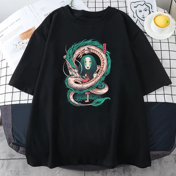 T-shirt kadın Ruhların Kaçışı Anime kadın T-Shirt Harajuku Moda T Shirt Kore Tarzı Üstleri Yaz Yumuşak Kadın Siyah T Shirt