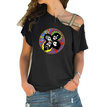 Öpücük T Shirt Kadın Kısa Kollu Vintage 1980 Nadir Rock Grubu Konser tee 80'lerin Kız T-shirt Düzensiz Eğik Çapraz Bandaj Tee Tops