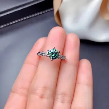 çatırtı yeşil mozanit taş yüzük kadınlar takı nişan yüzüğü düğün için 925 ayar gümüş yüzük doğum günü hediyesi