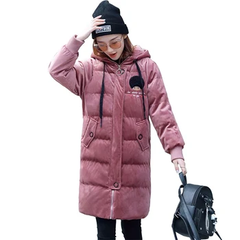 2019 Altın kadife kış parka kadınlar kalınlaşmak sıcak pamuklu ceket kapüşonlu ceket artı boyutu kadın nakış Pamuk kapitone ceket