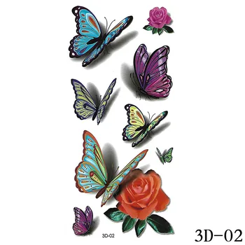 3D Kelebek Çiçek Gül Geçici Dövme Su Geçirmez ve Çevre Kol Klavikula Vücut Sanatı Sahte Dövme Kelebek Çıkartmalar