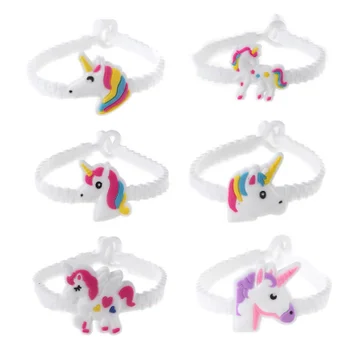10 adet / torba Unicorn Parti Malzemeleri Kauçuk bileklik Bileklik Anahtarlık Bebek Duş Süslemeleri Doğum Günü Partisi Süslemeleri Çocuklar Hediyeler-S