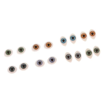 16 adet Oval Düz Geri Plastik Gözler Iris Porselen Bebekler için DIY 5mm 6mm