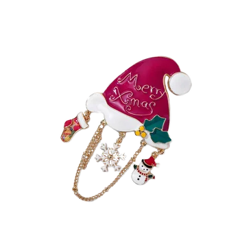 Yeni Varış Noel Şapka Broş Pin 2020 Emaye Alaşım Zincir Kar Rozetleri Broş Moda Kız Çocuklar Kadınlar için Hediyeler